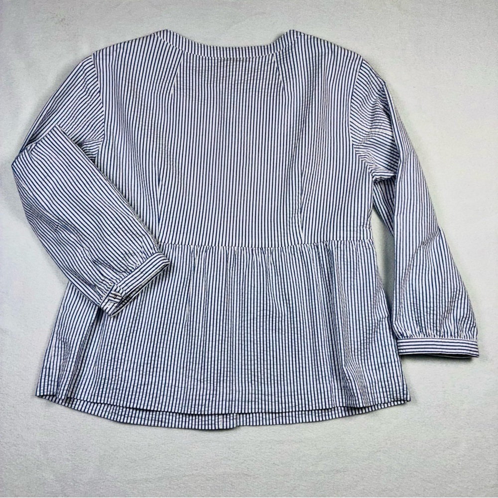 Garnet Hill Womens Blouse Jacket Seersucker Blue White Striped Peplum 8 preppy - Picture 7 of 9